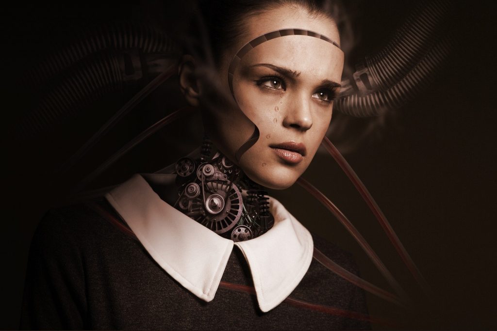 robot girl with visible cogs